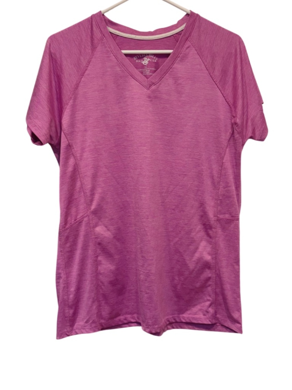 Beverly Hills Polo Club Heathered Purple V-neck Active Exercise Activewear Top